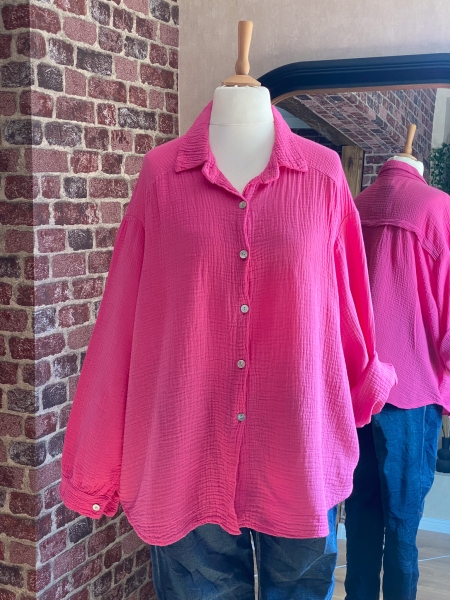 Ultra Oversize Musselin Bluse Pink kurze Version